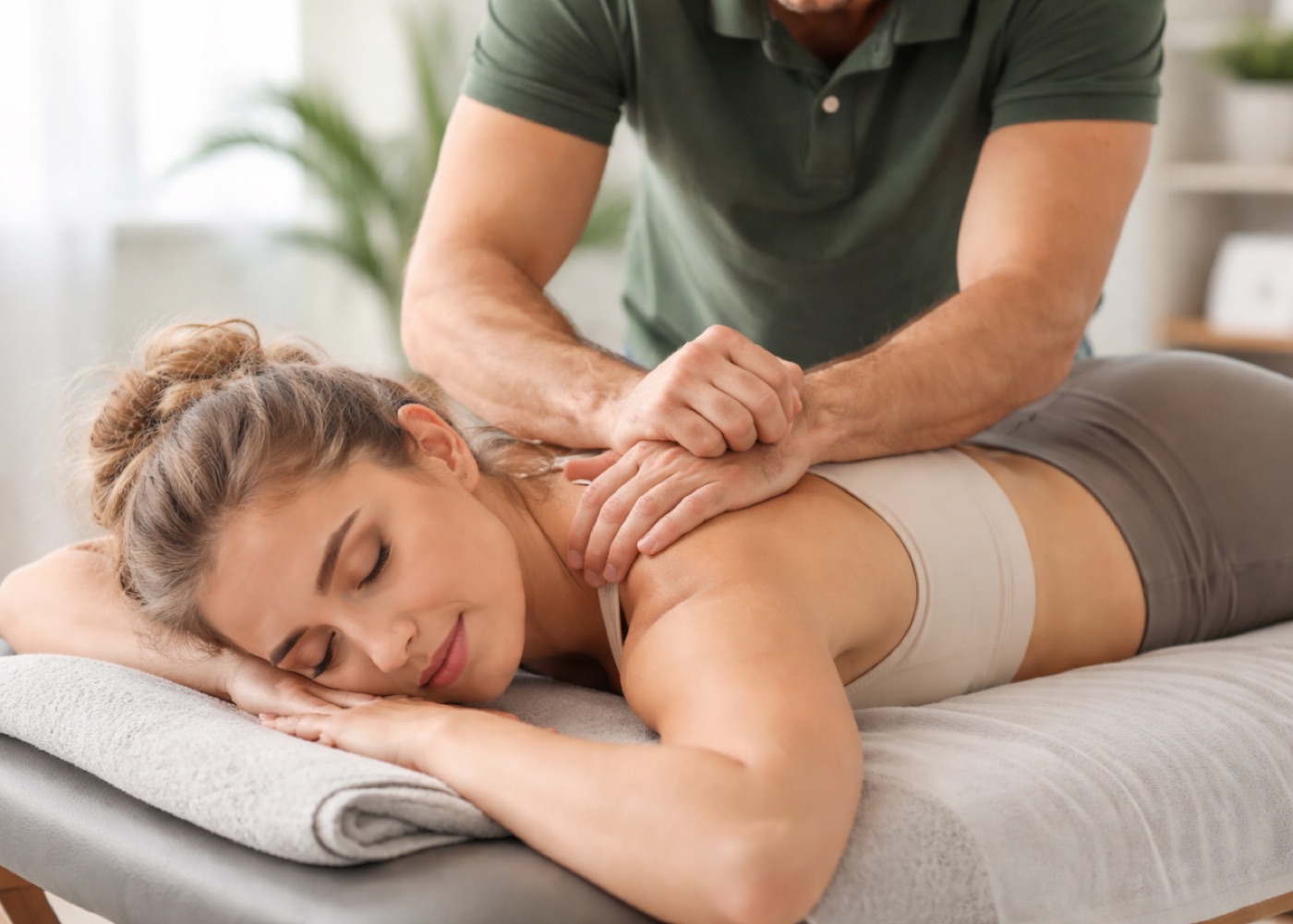A gentle myofascial release session on a patient's back